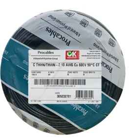CABLE CU THHN/THWN-2 10AWG NEGRO PROCABLES X 100 METROS