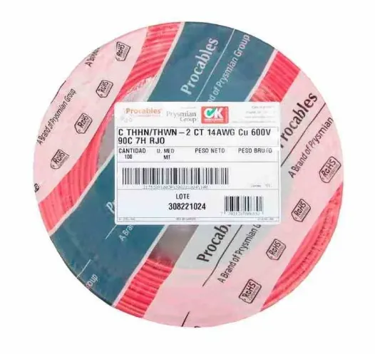 CABLE CU THHN/THWN-2 14AWG ROJO PROCABLES X 100 METROS