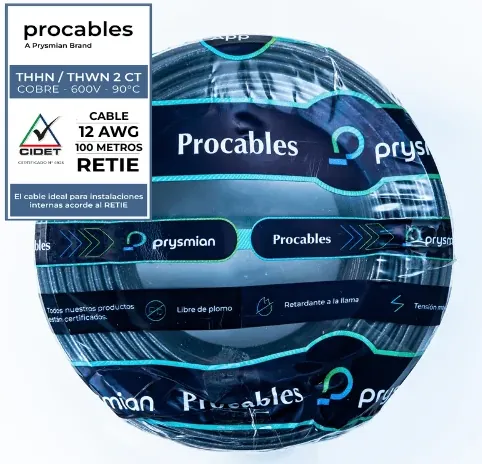 CABLE CU THHN/THWN-2 12AWG NEGRO PROCABLES X 100 METROS