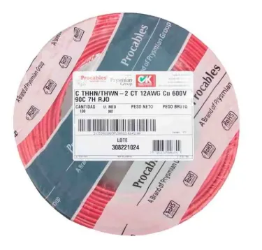 CABLE CU THHN/THWN-2 12AWG ROJO PROCABLES X 100 METROS
